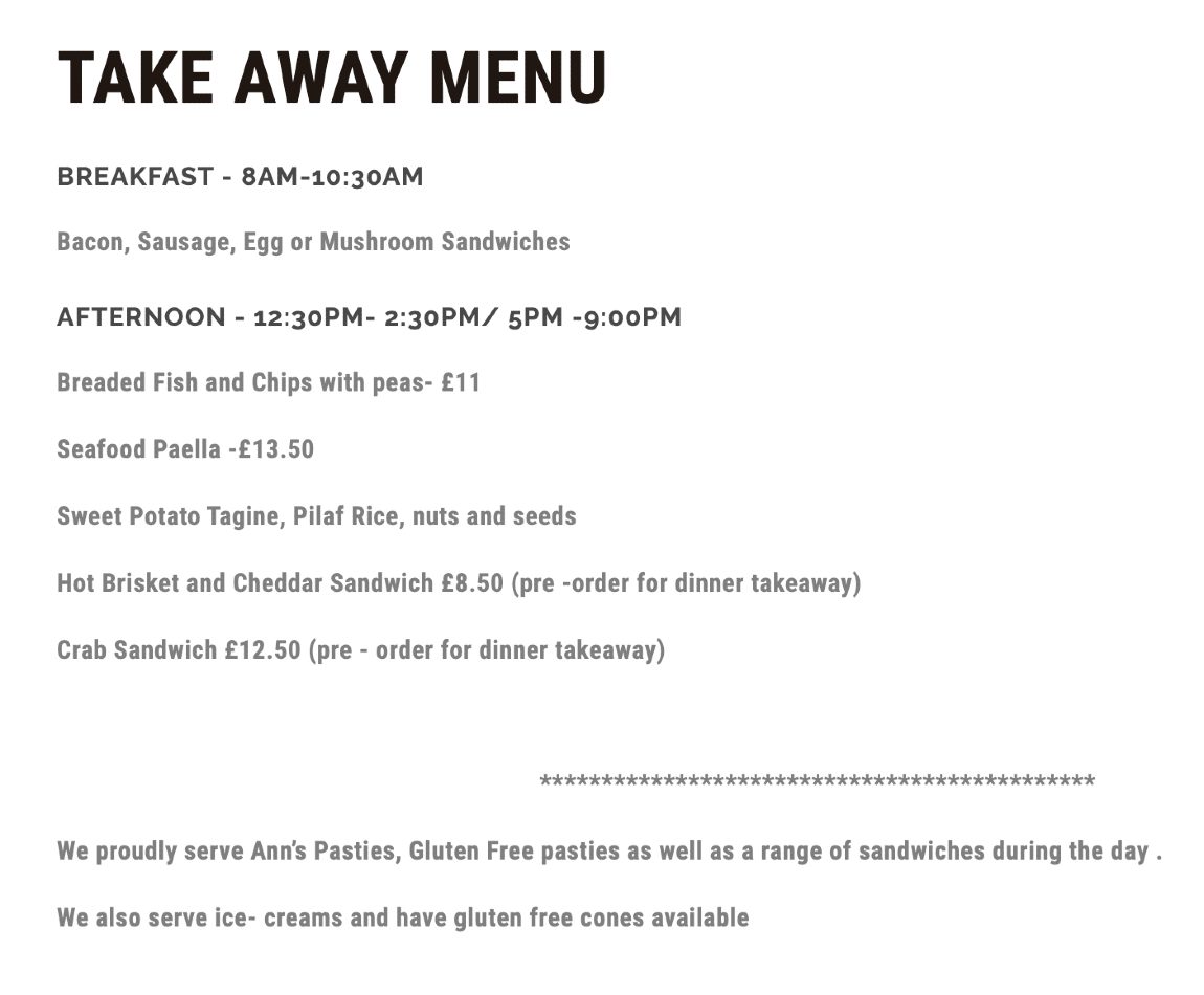Takeaway Restaurant Menu Page - Hole Foods Deli & Cafe - Penzance